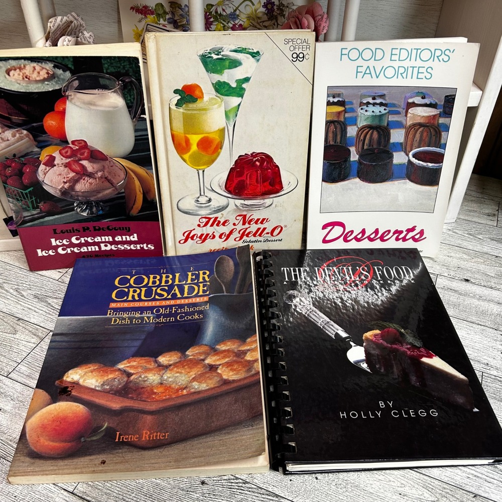 Vintage Dessert Cookbook Lot 5 Books Retro Jell-O Baking 1970s 1990